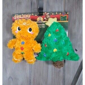 Plush Squeaky Dog Toys Bow Wow Holidays Pet Gingerbread Christmas Tree NEW